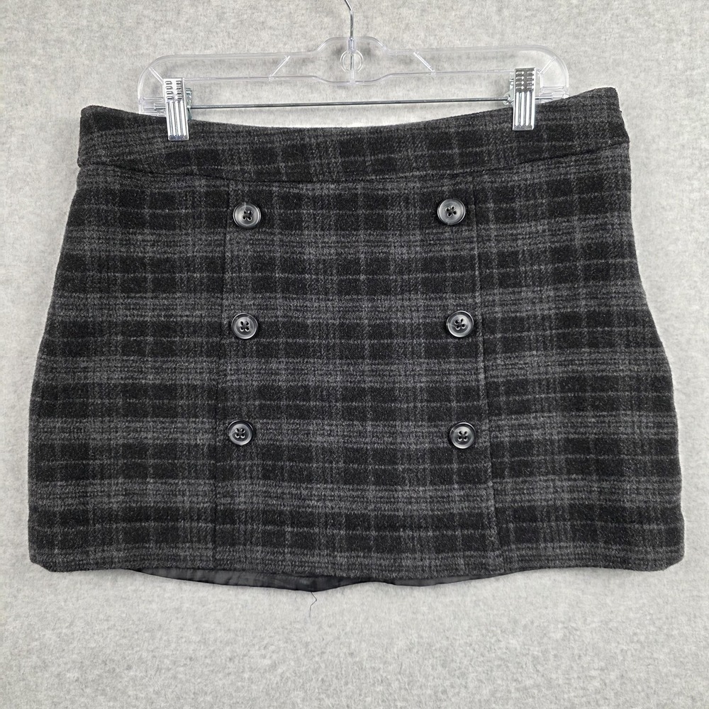 Gap Skirt Womens 12 Gray Plaid Wool Blend Button Front Mini Short‎ Dark Academia